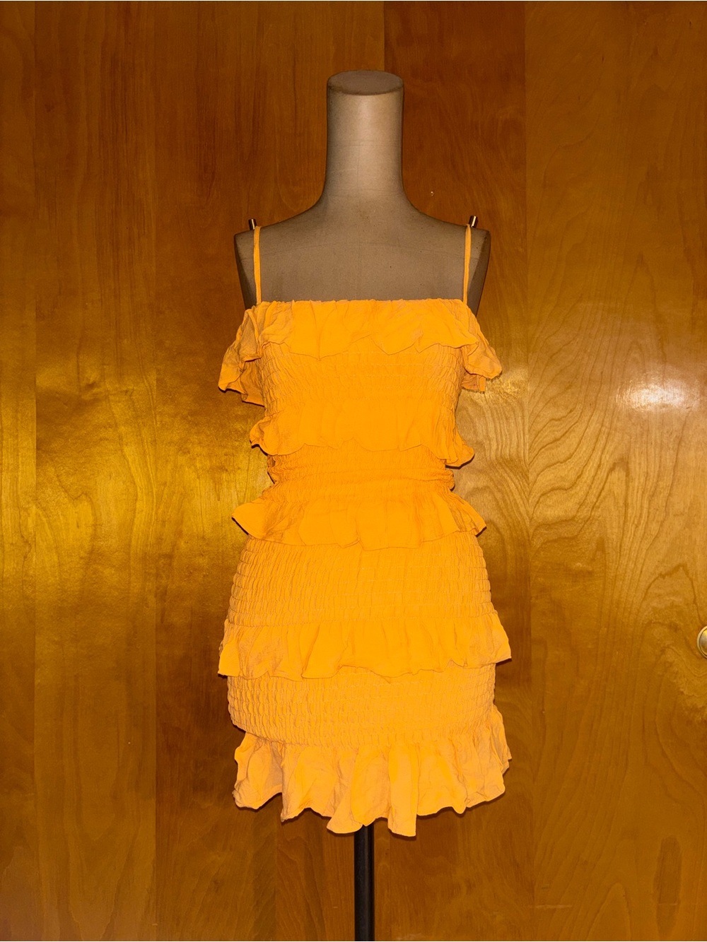 Olivaceous Bright Orange Ruffled Mini Dress -stretchy -bodycon